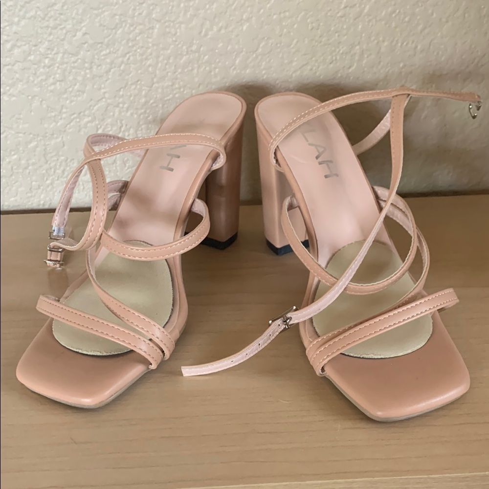 Light Pink Strappy Heels with Square Toe